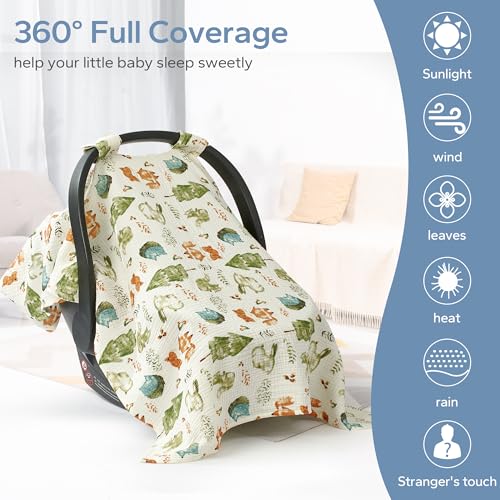 SERAPHY 100% Muslin Cotton Car Seat Cover Baby, 2 Pack Universal Carseat Covers Baby Boy Girl, Breathable Car Seat Canopy, Soft Infant Car Seat Cover for Summer and Winter—2 Pcs Green&Forest - color: Green&Forest