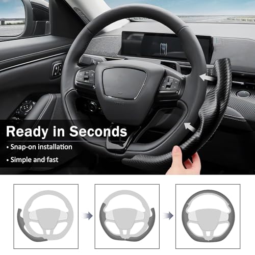 Steering Wheel Cover for Ford Mustang Mach-E 2021-2026, 3-Piece Carbon Fiber Steering Wheel Accessories Custom Fit for Ford Mach-E (Matte Black)