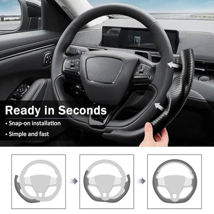 Steering Wheel Cover for Ford Mustang Mach-E 2021-2026, 3-Piece Carbon Fiber Steering Wheel Accessories Custom Fit for Ford Mach-E (Matte Black)