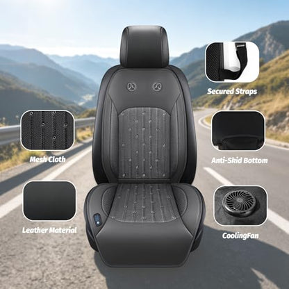 Cooling Car Seat Cover with 2 Powerful Turbo Fans，12V-24V Ventilated Cooling Car Seat Cushion，3-Speed Adjustable Breathable Cooling Seat Cover for Car SUV Truck Universal Fit (Grey) - color: GREY