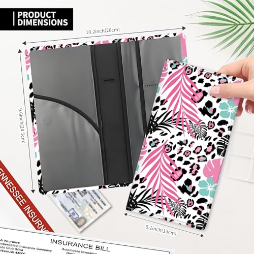 Leather Car Registration and Insurance Card Holder, Cute Car Accessories Vehicle Glove Box Car Organizer for Documents, Cards, License Boho Leaf Leopard - color: Boho Leaf Leopard