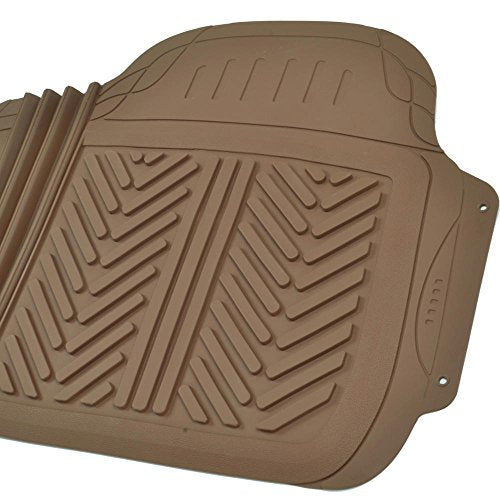 Motor Trend FlexTough 3-Row Heavy Duty Rubber Floor Mats & Liner Mega Truck/SUV/Van Combo, All Weather Protection Universal Trim to Fit Beige - color: Beige