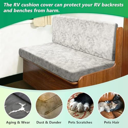 molasofa Leather Like RV Dinette Cushion Covers, RV Booth Seat Cover Stretchable Camper Cushion Couch Covers Washable Slipcovers for Camper Car Bench (1 Backrest Covers & 1 Bench Covers, Griege) - color: Beige, size: 1 Bench Cover & 1 Backrest Cover