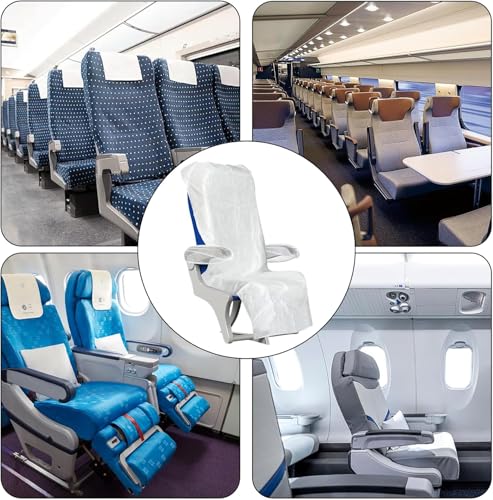 4 Pack Disposable Airplane Seat Covers, 60 x 24 Inches Non-Woven Fabric Seat Protector with Armrest Cover for Travel, Train, Bus, Rental Car, Office & Movie Theatre