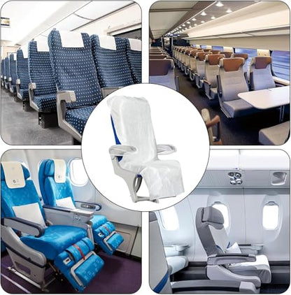 4 Pack Disposable Airplane Seat Covers, 60 x 24 Inches Non-Woven Fabric Seat Protector with Armrest Cover for Travel, Train, Bus, Rental Car, Office & Movie Theatre