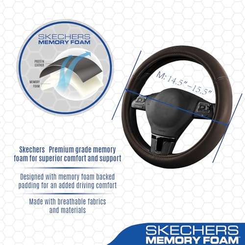 Skechers Memory Foam Steering Wheel Cover,Grade Protein Leather Steering Wheel Cover,Universal Anti-Slip Fit 14" 1/2-15" Car Wheel Cover for Men Women Fit Suvs,Vans,Sedans,Car,Trucks,Brown - color: Brown