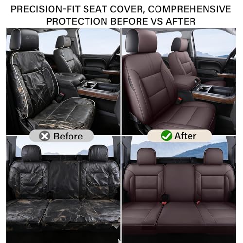 Coverado Silverado Seat Covers Full Set, Faux Leather Car Seat Covers Fit for Chevy Silverado GMC Sierra 2007-2013 & 2019-2026 1500, 2020-2026 2500HD 3500HD Crew Double Extended Cab(Brown) - color: Brown, size: FullSet(2007-2013&2019-2025)