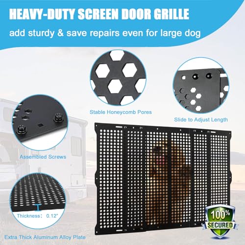 RV Screen Door Protector for Dogs, Adjustable Aluminum Alloy RV Entry Grille Protectors Pet Guard Defender Accessories for Inside RV Camper Trailer Pets Kids Protection(22 to 31.5 Inches, Large)
