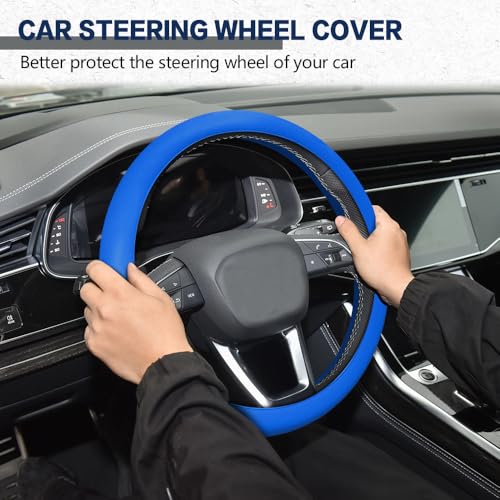 Car Steering Wheel Cover, Silicone Car Steering Wheel Protective Cover, 33-40 CM Anti-Slip Soft Comfortable Steering Wheel Cover for Women Men, Universal Accessories Fit Cars Trucks SUVs (Dark Blue) - color: Dark Blue