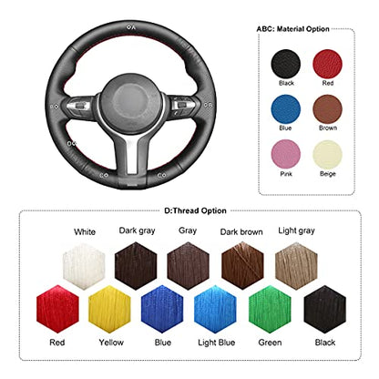 MEWANT Steering Wheel Cover for BMW F87 M2 F80 M3 F82 M4 M5 F12 F13 M6 F85 X2 X5 M F86 X6 M F33 F30 M Sport Microfiber Leather Hand Sewing Steering Wheel Wrap - color: no stripe + red thread