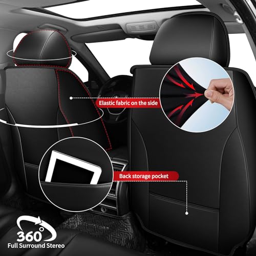Faux Leather Custom Fit Seat Covers Compatible with Nissan Frontier 2007-2026 Full Set 5 Seats, Airbag Compatible, Black - color: #068-Black, size: 5 Seats