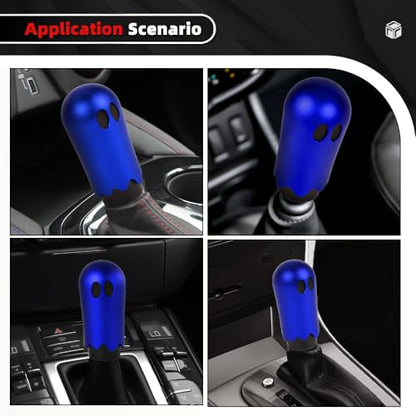 Ghost Shift Knob, Aluminum Weighted Automotive Gear Shift Manual knobs Lever with 3 Threaded Adapters M8 M10 M12 x 1.25, Universal for Vehicle Funny Cool Spooky Car Accessories (Blue) - color: Blue