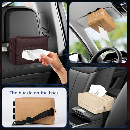 Car Tissue Holder, Standard Tissue Holder for Pu Leather Car Napkin Holder, Backseat Extra Large Tissue Organization Fit for 120-230 Tissues per Box 7.08'' x 4.72'' x 3.15'' (Black1) - color: Black1