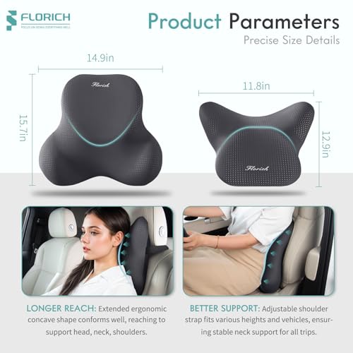 Car Lumbar Support Pillow and Neck Headrest Pillow for Office Chair, Ergonomic Memory Foam, Relieves Neck, Back Pain, Pressure-Relieving Back Support for Car, Office Chair & Wheelchair – Gray - color: Deepgray, size: Lumbar&Headrest Pillow