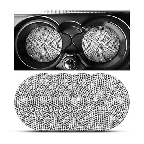 Bling Car Cup Holder Coaster, Crystal Rhinestone Anti-Slip Insert Coasters, Universal 2.75 Inch Fashion Automotive Cup Mat, Car Interior Accessories Decor Gifts for Women (White, 4PCS) - color: White, size: 4PCS