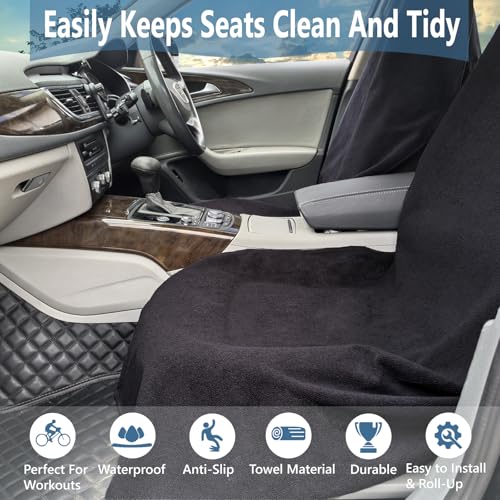 Towel Car Seat Covers - Super Absorbent Front Seat Protectors for Gym, Pets & Travel | Quick-Dry Towel Fabric | Universal Non-Slip Fit for Sedan, SUV, Truck (1 Pack Black)
