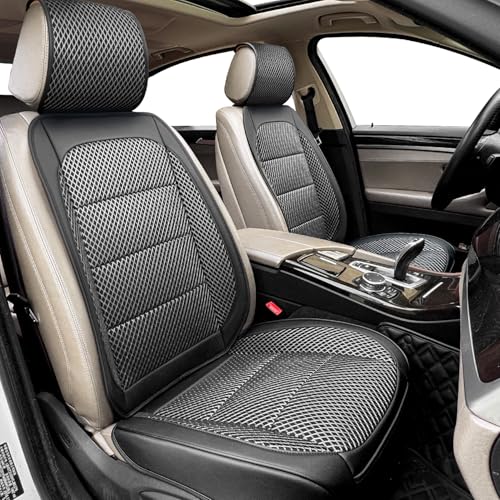2 Pack Ventilated Cooling Car Seat Covers for Summer, 3D Air Mesh Breathable Leather Front Seat Protectors with Storage Pocket, Universal Fit Non-Slip Seat Cushion for Car Truck SUV(Black) - color: 2 PCS-black, size: Front Seat Cover