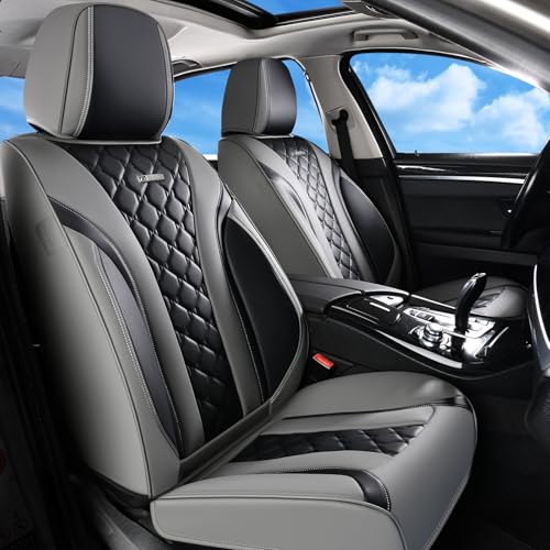 Coverado Seat Covers, Car Seat Covers Front Seats, Perforated Diamond Leather Car Seat Cover, Waterproof Car Seat Covers, 2 Pack Car Seat Protector Front Seat Cover Universal Fit Most Car,Gray&Black - color: 1-Gray&Black, size: Front