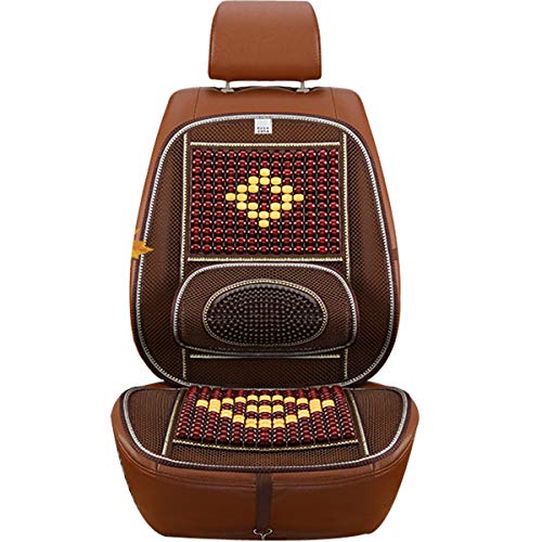 Wood Beaded Comfort Seat Cover with Cooling Ventilated Mesh Lumbar Back Brace Massage Support Cushion for Car Seat Chair - color: Coffee
