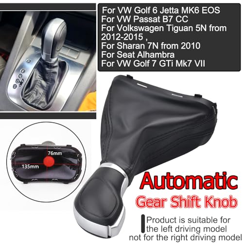 Automatic Shift Lever Gear Shift Knob Gaiter Boot Leather Cover Gear Shift Knob Shifter with Black Leather Gaiter Accessories Replacement Set for Golf 6 Golf 7 Jetta MK6 MK7 Tiguan 5N Sharan 7N