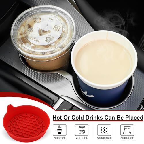 SINGARO Car Cup Holder Coaster, Silicone Cup Holder Insert, Universal Non-Slip Cup Holders, Car Accessories Interior for Women and Man 4 Pack Red - color: Red
