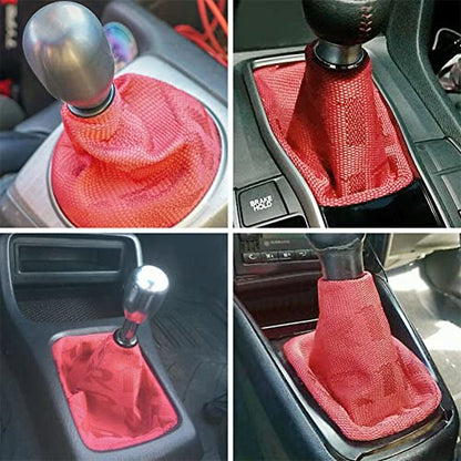 Universal Manual Red Canvas Shift Lever Knob Boot Dust Cover JDM Style Gear Shift Knob Collar Hyper Fabric