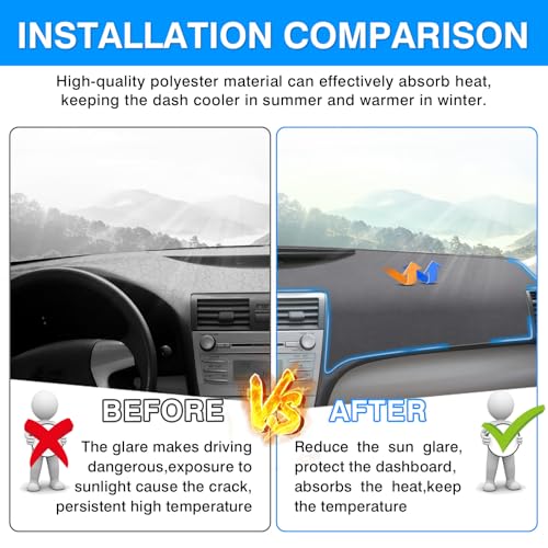 Autorder Gray Dashboard Cover Mat for Toyota Camry 2007-2011 Accessories Dash Cover Upgrade Polyester Dash Mat Sunshade Glare UV Rays Protector - size: Gray 2007-2011 Toyota Camry