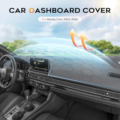 Upgraded Gray Dashboard Cover for 2022-2026 Honda Civic Accessories, Custom Fit Dash Mat Carpet Sunshade Pad UV Protection Anti-Glare Non-Slip - size: 22-26 Civic Dash Cover(Gray)