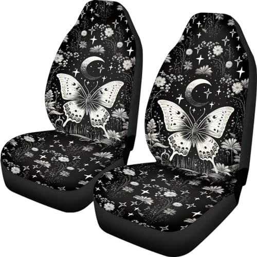 Dreaweet Gothic Butterfly Seat Covers for Cars SUV Trucks,2 Pcs Black Floral Car Accessories with Front Drive Seat Cover Protect Accessories for Women - color: Gothic Butterfly