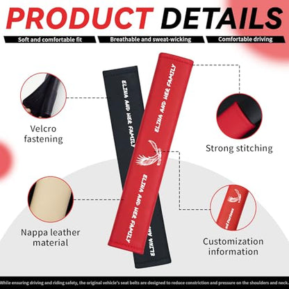 Seat Personalized Belt Cover Pad – Custom Name or Logo Design Heat-Pressed Nappa Leather Shoulder Protector, Soft Seatbelt Covers for Kids, Car, SUV, or Truck