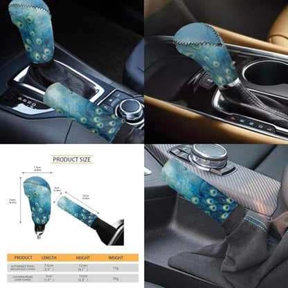 Blue Peacock Print Auto Front Rear Seat Cover Set for Women Car Accessories Full Set 12 Pcs Steering Wheel Covers Set Armrest Pad Gear Shift Cover Cup Coasters for SUV Truck Sedan - color: Blue Peacock