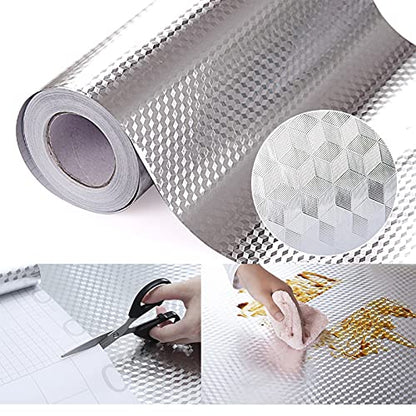 Snkxu Kitchen Wallpaper Oil Proof Sticker Backsplash Aluminum foil Oil self-Adhesive Paper Silver Cabinet Liner Waterproof and Heat Resistant Peel and Stick backsplash, 15.7X788 Inches - size: 15.7"W x 788"L