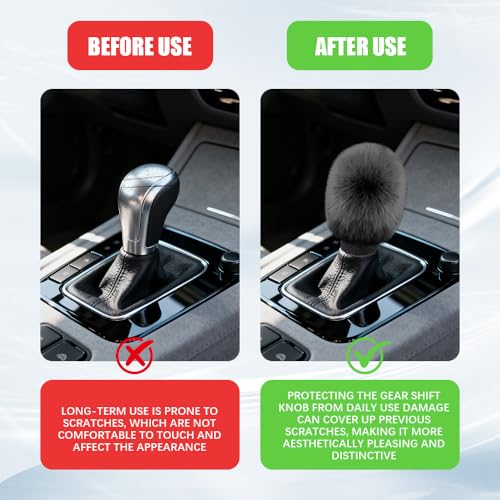 2PCS Plush Car Gear Shift Knob Cover & Handbrake Cover, Shift Knob Protector, Soft Fluffy Gear Handbrake Protective Sleeves, Shifter Lever Brake Handle Warm Plush Set for Cars (Black) - color: Black