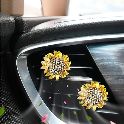 ORIESSE Sunflower Car Accessories,Movable Bee Flower Car Air Freshener Vent Clips,Bling Air Vent Aesthetic Decorations for Women,Refillable Aroma Diffusers