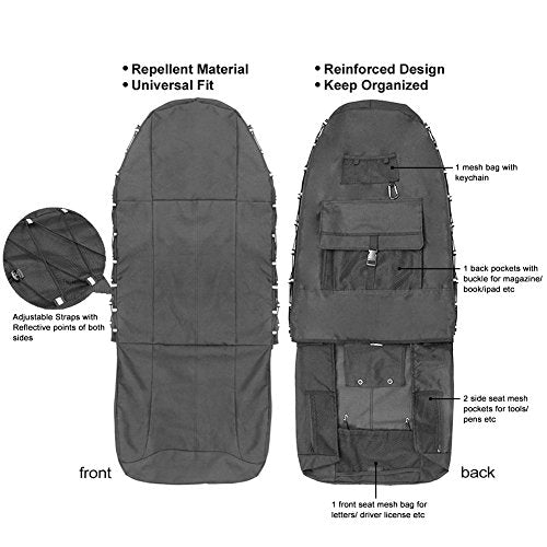 TIROL Waterproof Front Seat Covers High Back Seat Cover Bucket Seat Covers with Multi-Pockets for Semi Truck Cars Van SUV Pickup (2PCS) - color: Black - 2 Pack
