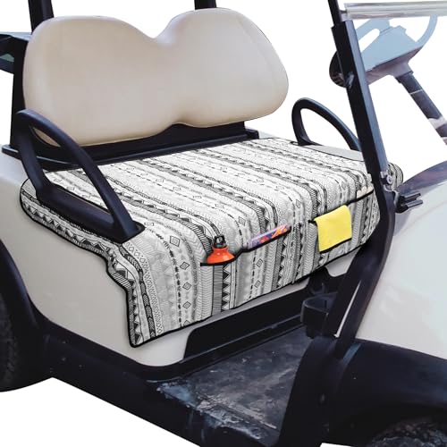 Golf Cart Seat Covers, Universal Golf Cart Seat Towel Blanket with 4 Front Pockets & Nonskid Bottom Fits for EZGO, Yamaha, Club Car and More 2 Person Seats Golf Carts - color: Grey Geometry