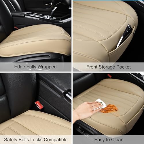 BWTJF 2 Pack Front Car Seat Bottom Covers, Universal Auto Seat Cushions, Nappa Leather Full Wrapping Edge Compatible with Most of Vehicles - SUVs/Sedans/Pickup Trucks, Beige - color: Beige, size: StyleA-Stripes