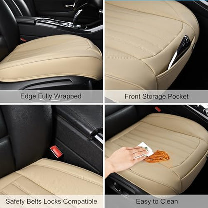 BWTJF 2 Pack Front Car Seat Bottom Covers, Universal Auto Seat Cushions, Nappa Leather Full Wrapping Edge Compatible with Most of Vehicles - SUVs/Sedans/Pickup Trucks, Beige - color: Beige, size: StyleA-Stripes