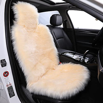 Maples 1 PC Fuzzy Faux Sheepskin Wool Fur Car Seat Cover for Auto SUV Trucks Universal Fit, Soft Plush Synthetic Wool Buck Fur Fluffy Car Seat Cushions(Beige) - color: Beige