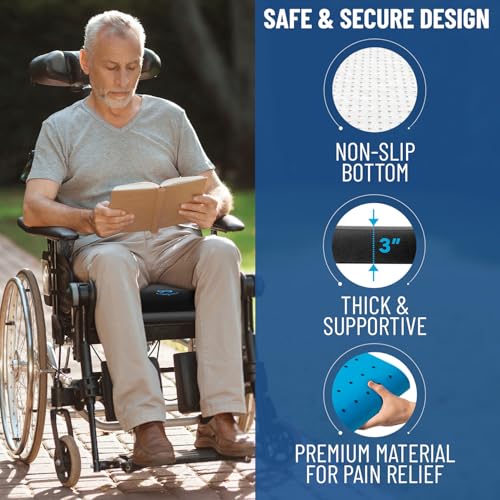 Everlasting Comfort Ventilated Wheelchair Cushions for Pressure Relief - Gel Memory Foam Wheel Chair Seat Cushion Pad for Seniors and Adults & Pain Relief - Soft Non-Slip Cover - Office Accessories