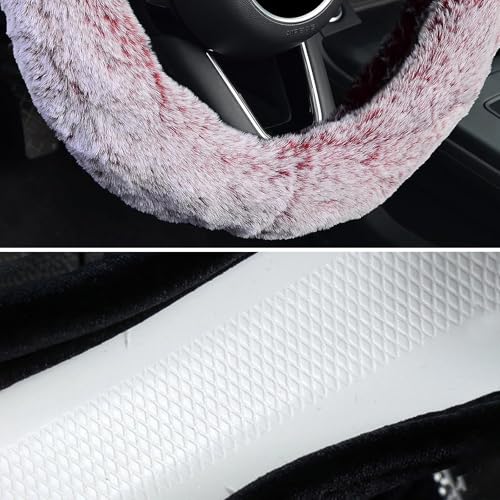 KAFEEK Frost Fluffy Microfiber Plush Steering Wheel Cover for Winter Warm, Universal 15 inch Soft Fuzzy Steering Wheel Cover,Charm Pink - color: pink, size: Standard Size[14 1/2''-15'']