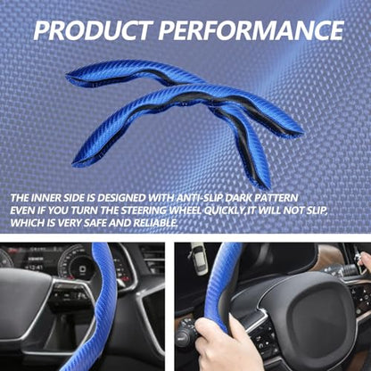 2pcs Universal Fit Carbon Fiber Steering Wheel Cover, Anti-Skid Steering Wheel Cover/Segmented Steering Wheel Protector/Car Interior Accessories (Blue) - color: blue