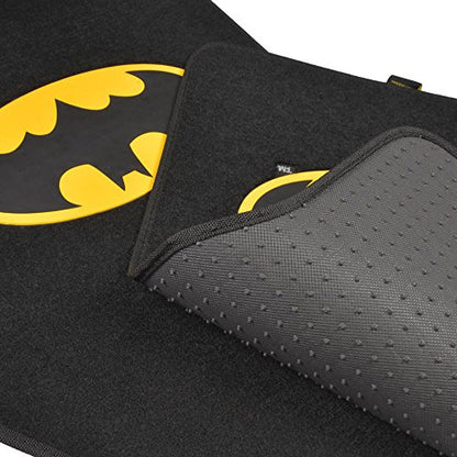 BDK WBMT-1301 Batman Carpet Car Floor Mats Black & Yellow Logo - 4 Pieces, Rubber Backing, Front & Rear Full Set