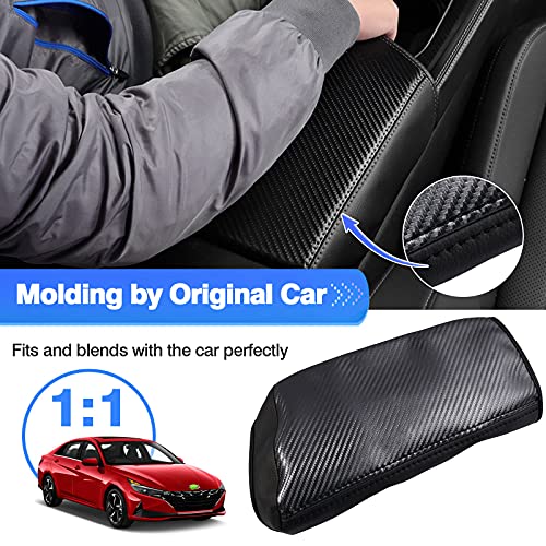 Autorder Center Console Cover for Hyundai Elantra 2021-2025 2026 Accessories Carbon Fiber Armrest Cover Anti-Scratch Leather Armrest Protector (Automatic Brake Only, Not for Handbrake) - size: Hyundai Elantra 2021-2026