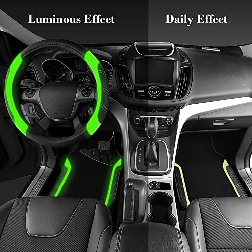CAR PASS Leather Steering Wheel Cover and Waterproof Car Floor Mats,Microfiber Universal Car Combo Fit for 95% Sedan,SUV,Cars,14.5-15inch Sporty Anti-Slip Comfortable Design(Black＆Fluorescence Green) - color: Black＆Fluorescence Green