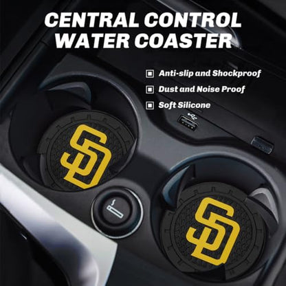 Baseball Fans Car Cup Holder Coasters for San Diego Padres Fans, 2 Pack Padres Silicone Non-Slip Cup Mats, 2.75" Car Cup Holder Inserts for Auto Interior - color: Dpa166dr