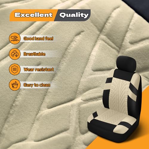2PCS Car Front Seat Cover with 2 Headrest Covers, Breathable Waterproof Seat Covers for Front Seats, Universal Seats Cover Protector Car Accessories for Most Vehicles (Beige)