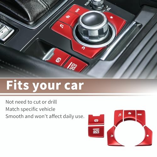 Set of 7 Center Console Gear Panel Multi-Media Handbrake Switch Button Cover for Mazda CX-5 2017-2020 Car Interior Trim Replacement Accessory Red