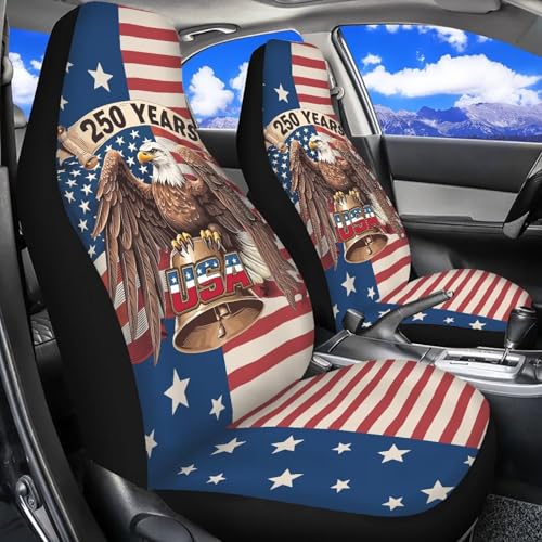 Car Front Seat Covers Breathable Elastic 250 Years USA Bald Eagle Car Seat Covers Protector Set of 2 Removable Automotive Accessories Universal for Truck SUV Sedan - color: 250 Years USA Bald Eagle