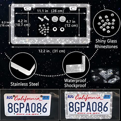 NBTEPEM 27 PCs Bling Car Accessories Set for Women, Steering Wheel Covers Universal Fit 15 Inch, Bling License Plate Frame, Bling Phone Holder, Bling Car Coasters (Silver Diamond) - color: Silver Diamond